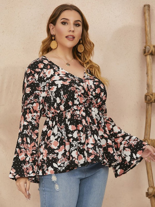 Floral Print Ruffle Hem Blouse