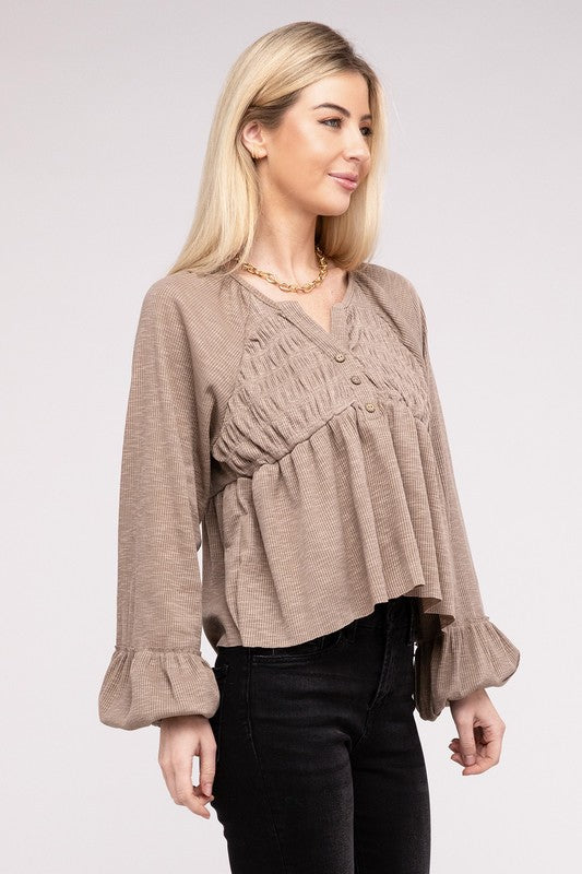 V Neck Frilled Peplum Top