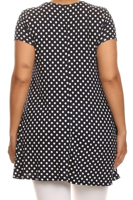 Plus size Polka dot print  short sleeve top