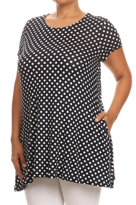 Plus size Polka dot print  short sleeve top