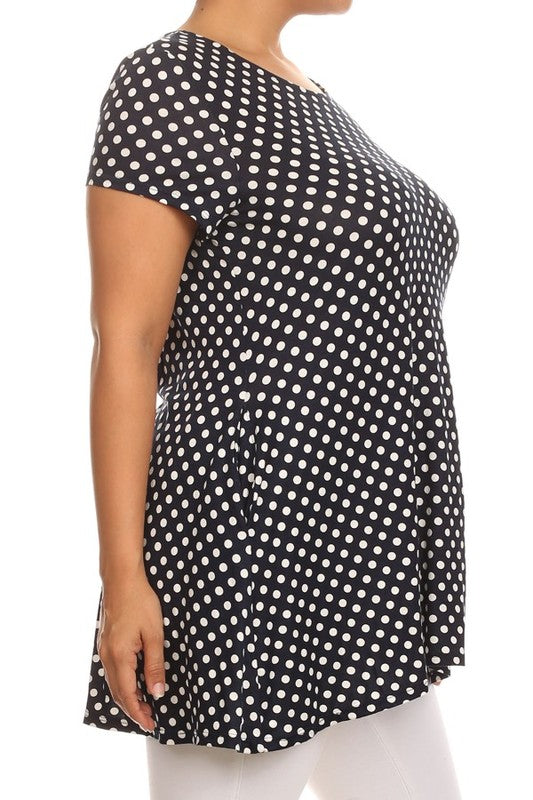 Plus size Polka dot print  short sleeve top