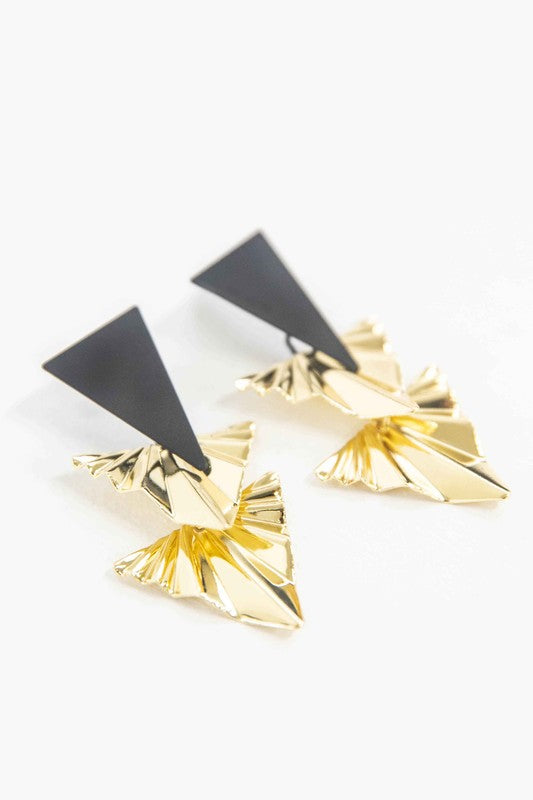 Ruffled Gold Drop Earrings