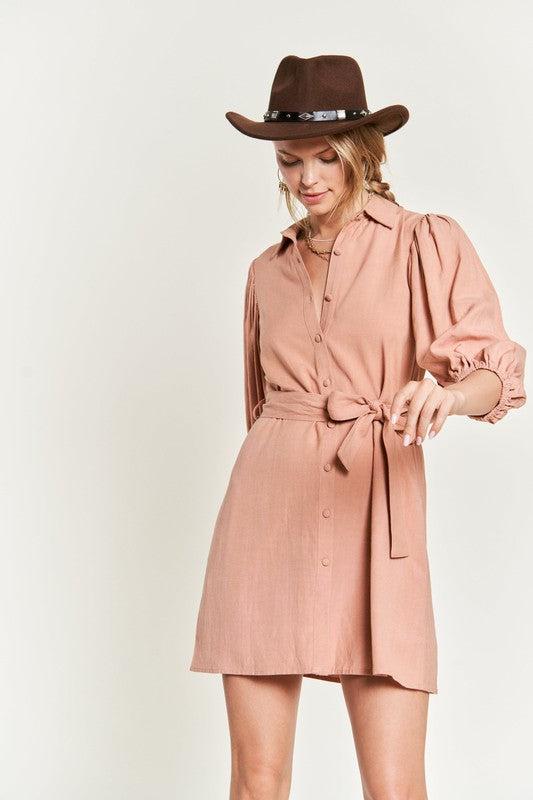 SOLID BUTTON DOWN DRESS  PLUS