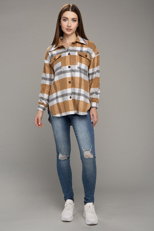 Plaid Flap Pocket Long Sleeve Shacket