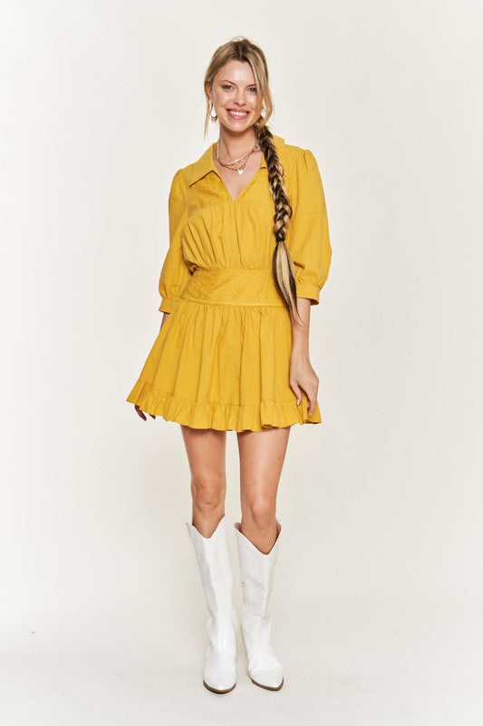 Eyelet detail 3/4 sleeve shortdress PLUS