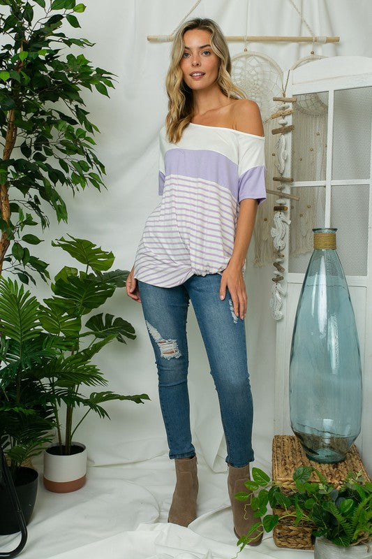 SOLID STRIPE MIX ONE SHOULDER TOP