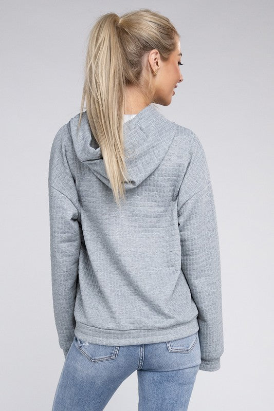 Textured Pocket Drawstring Hoodie