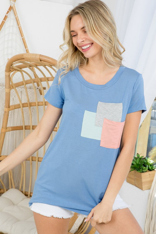 COLOR BLOCK THREE POCKETS TOP