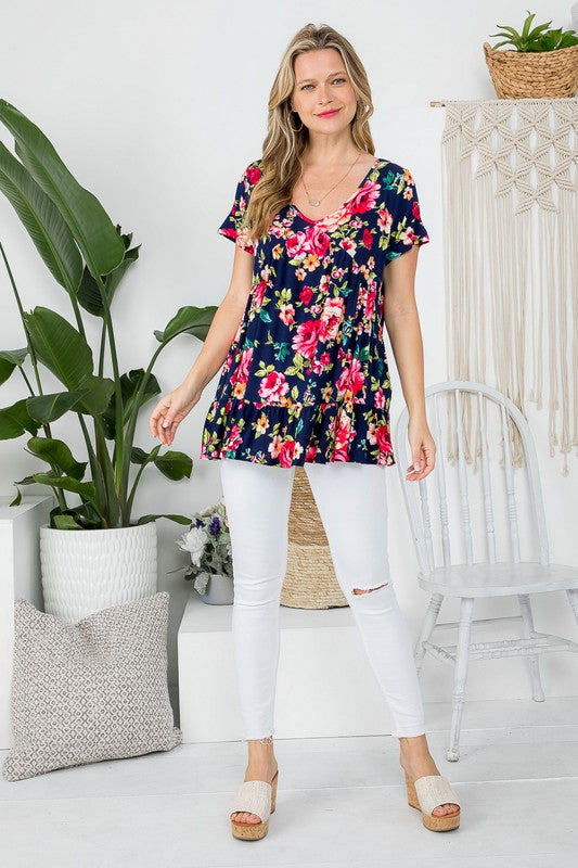 ALLOVER FLORAL PRINT BABYDOLL TOP