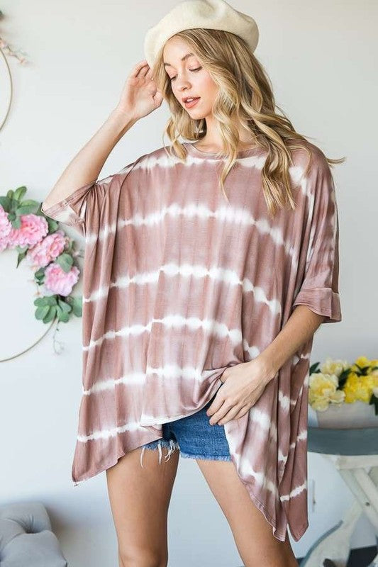 STRIPED TIE DYE ROUND NECK TUNIC