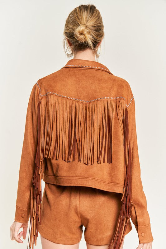 Suede studded fringe jacket