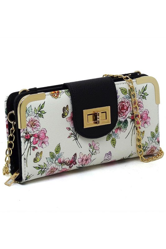 Fashion Turn Lock Crossbody Wallet