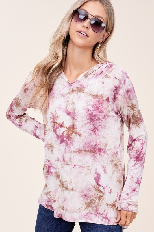 TIE DYE PRINT HOODIE HIGH LOW TOP