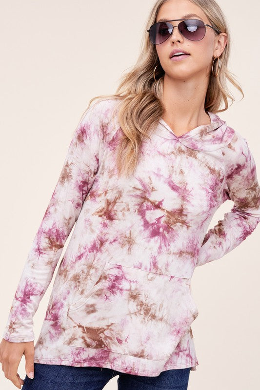 TIE DYE PRINT HOODIE HIGH LOW TOP