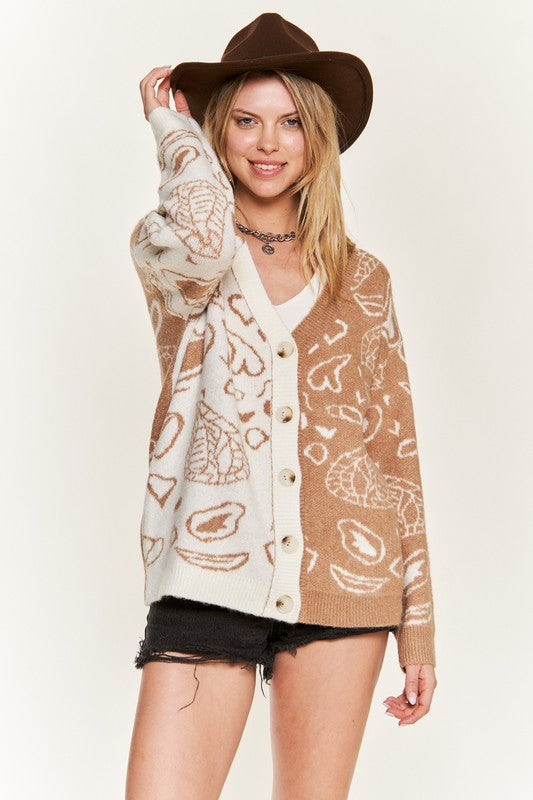 Heart paisley Color block cardigan PLUS