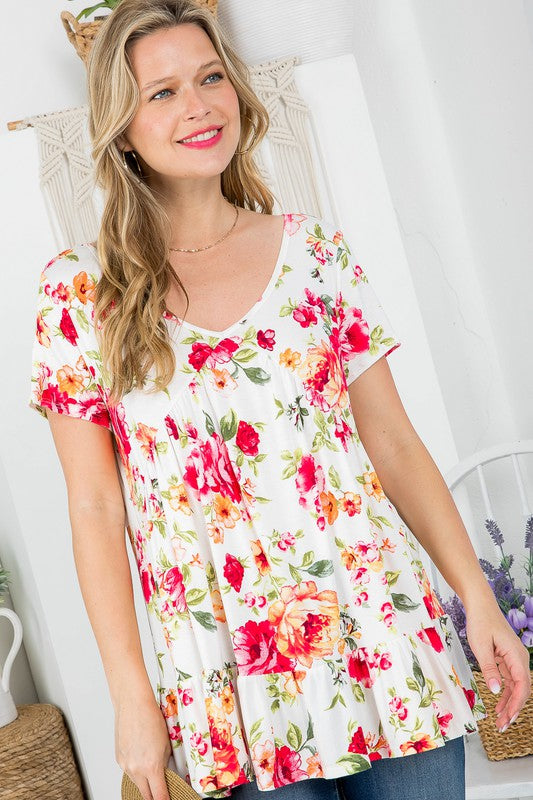 ALLOVER FLORAL PRINT BABYDOLL TOP