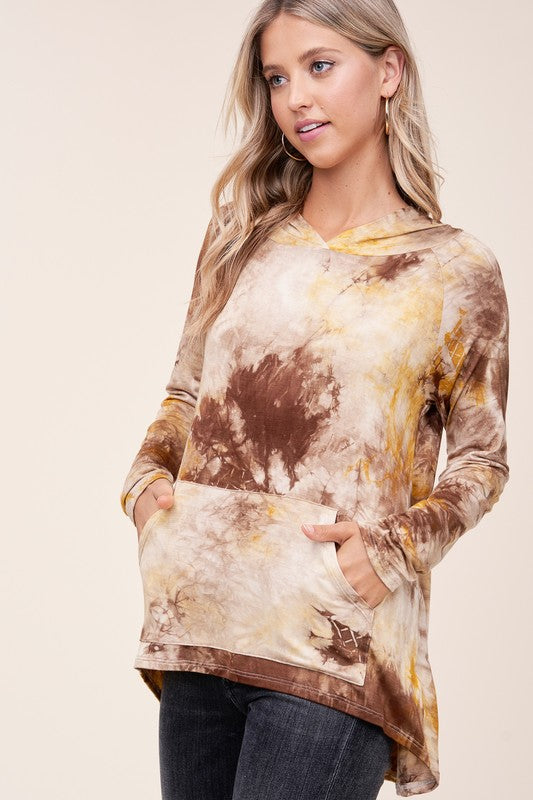 TIE DYE PRINT HOODIE HIGH LOW TOP