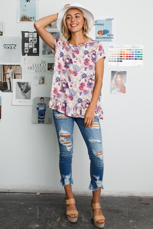 FLORAL SHORT SLEEVE TUNIC TOP