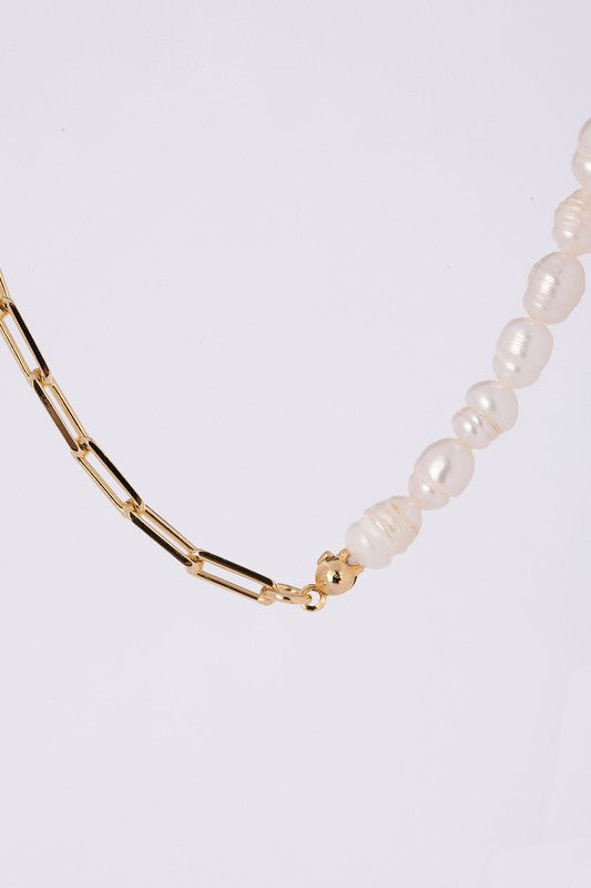 Natural pearl chain bracelet, necklace set - gold