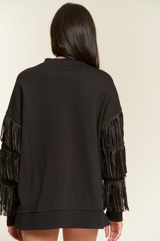 Silver studded fringe sleeve top PLUS