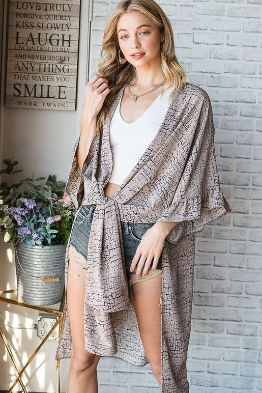 NATURAL GEO PRINT MID SLEEVE KIMONO PLUS