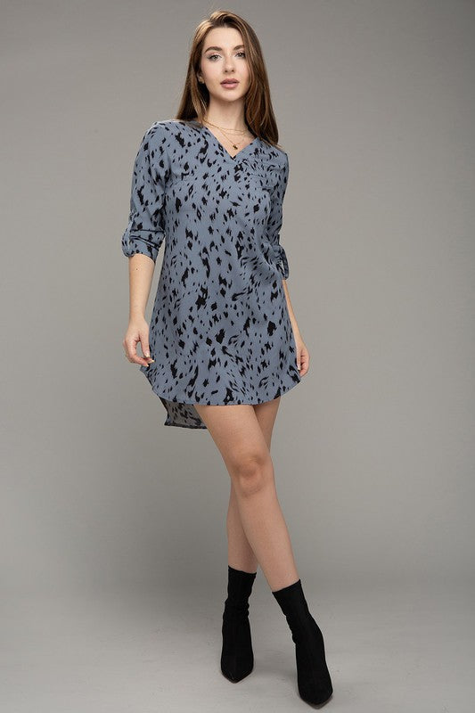 Leopard Animal Print V neck Dress