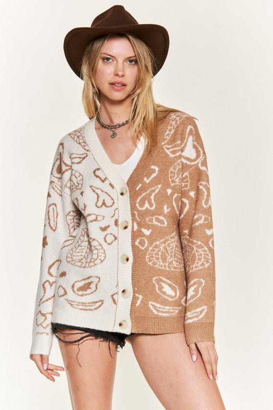 Heart paisley Color block cardigan PLUS