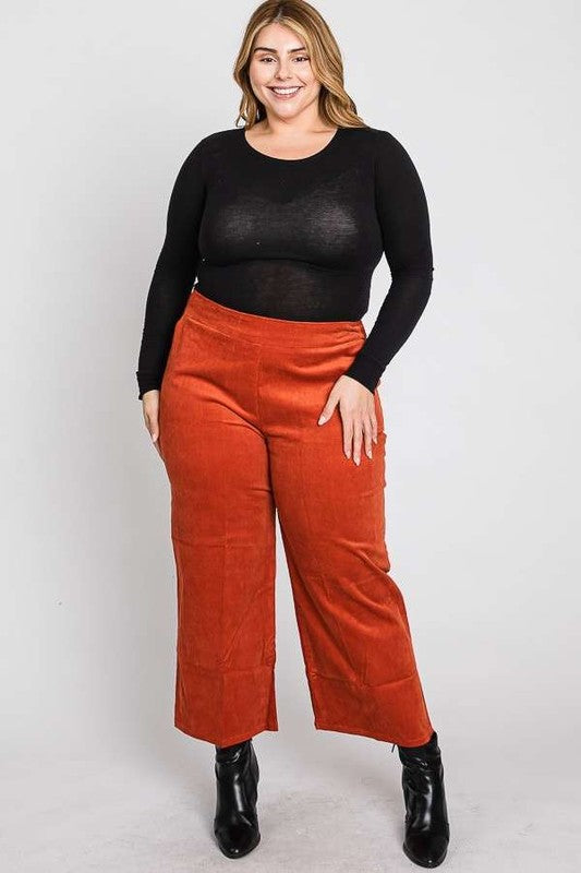 RIBBED VELVET CROP WIDE LEG PANTS PLUS