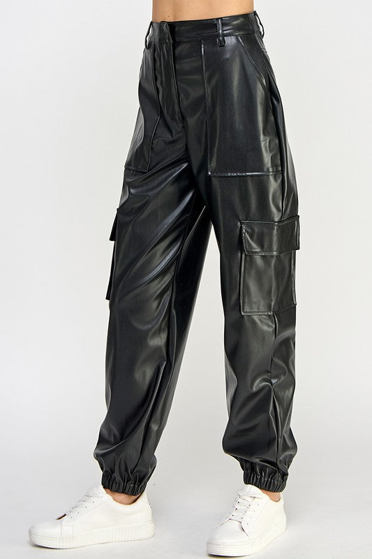 RELAXED VEGAN LEATHER CARGO PANTS