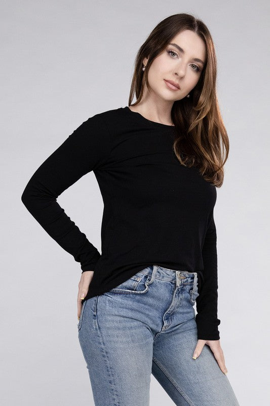 Cotton Crew Neck Long Sleeve T-Shirt