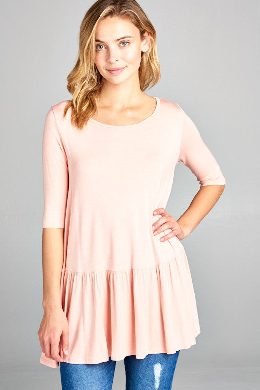 SOLID BABY DOLL TUNIC TOP