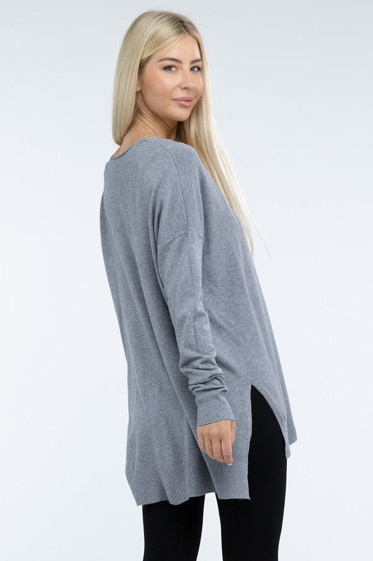 Hi-Low Hem Front Seam Sweater