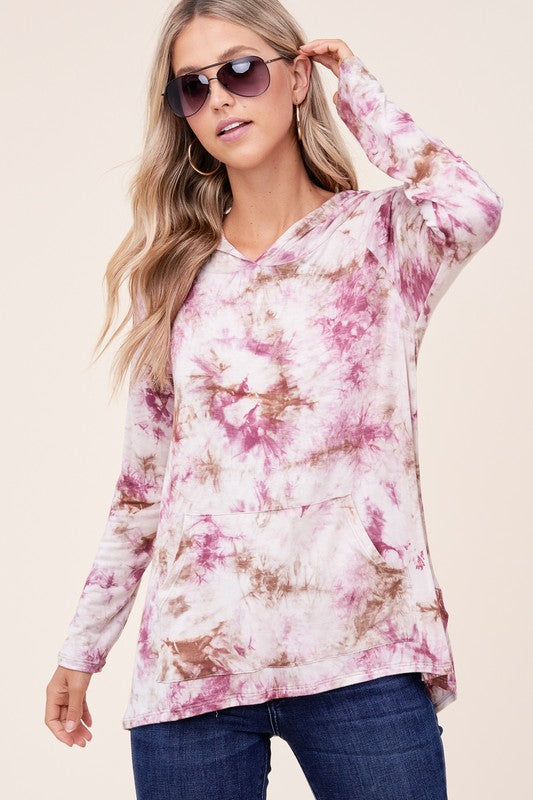 TIE DYE PRINT HOODIE HIGH LOW TOP