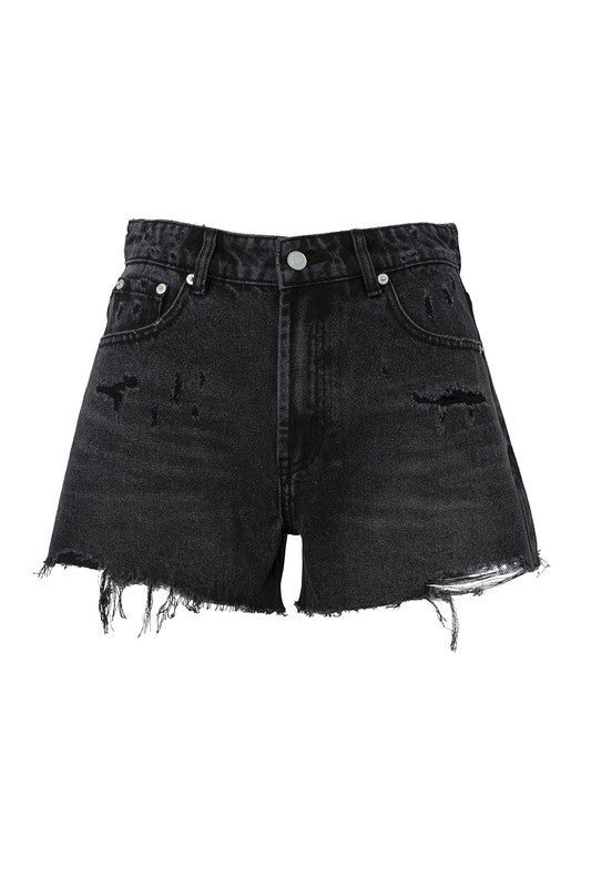 Distressed denim shorts