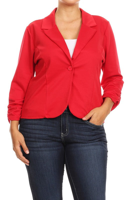 Plus size Solid, waist length blazer