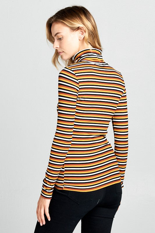 Long Sleeve Striped Turtleneck Top