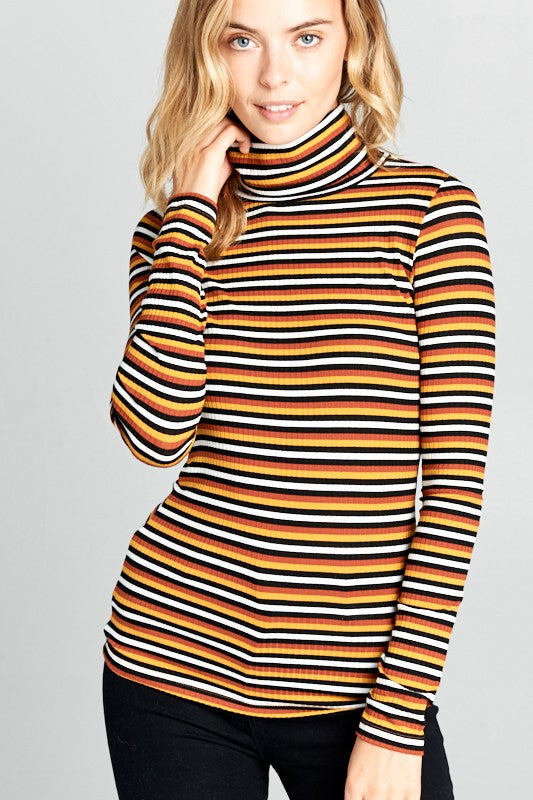 Long Sleeve Striped Turtleneck Top