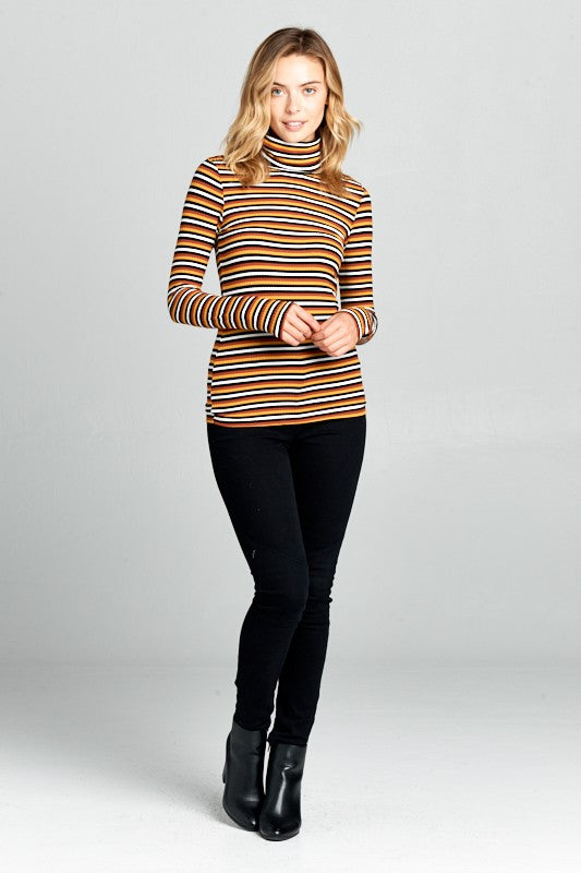 Long Sleeve Striped Turtleneck Top