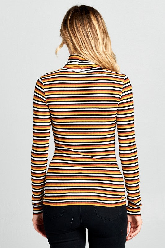 Long Sleeve Striped Turtleneck Top