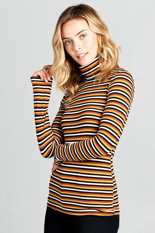 Long Sleeve Striped Turtleneck Top