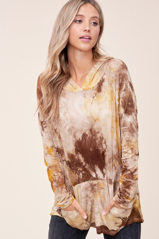 TIE DYE PRINT HOODIE HIGH LOW TOP