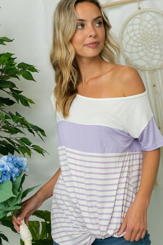 SOLID STRIPE MIX ONE SHOULDER TOP