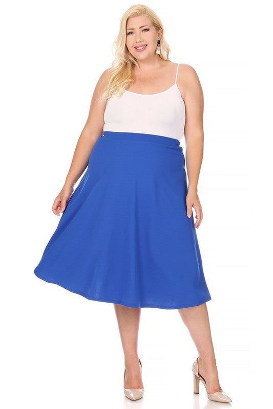 Solid high waisted, A-line, midi skirt