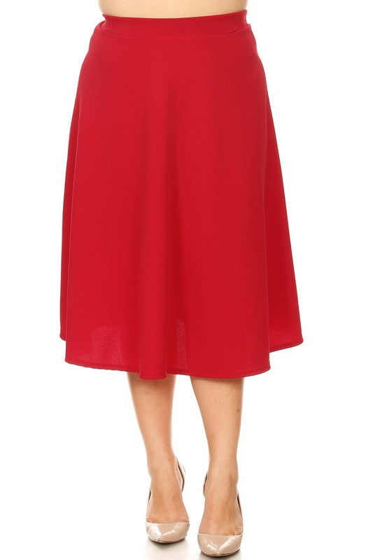 Solid high waisted, A-line, midi skirt