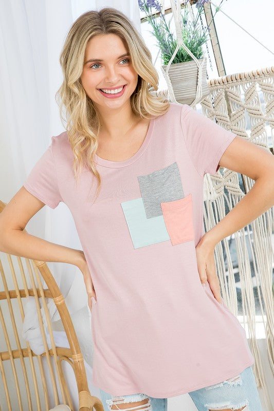 COLOR BLOCK THREE POCKETS TOP