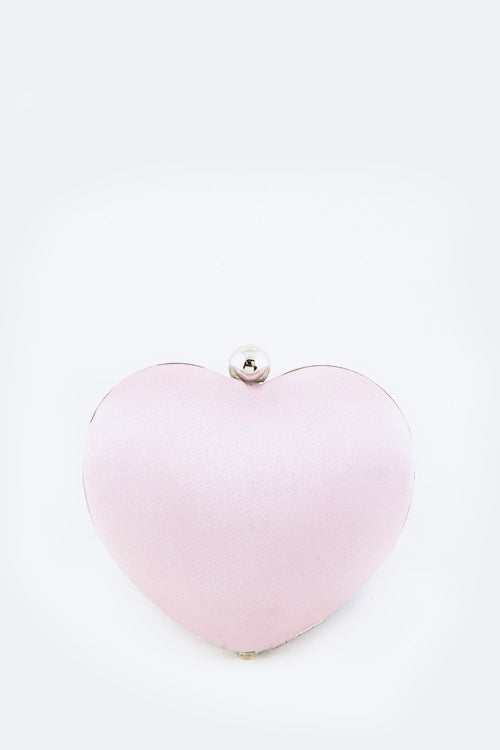 Crystal Flower Statement Satin Heart Shape Clutch