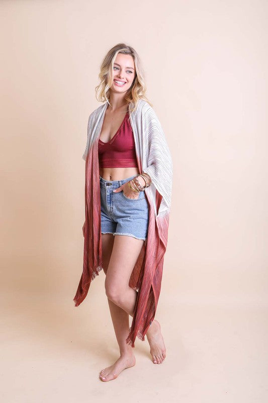 Ombre Vertical Multicolor Stitched Kimono