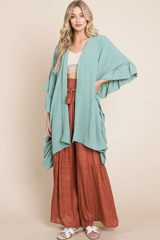 Wide sleeves ruffle kimono KRT1650-1