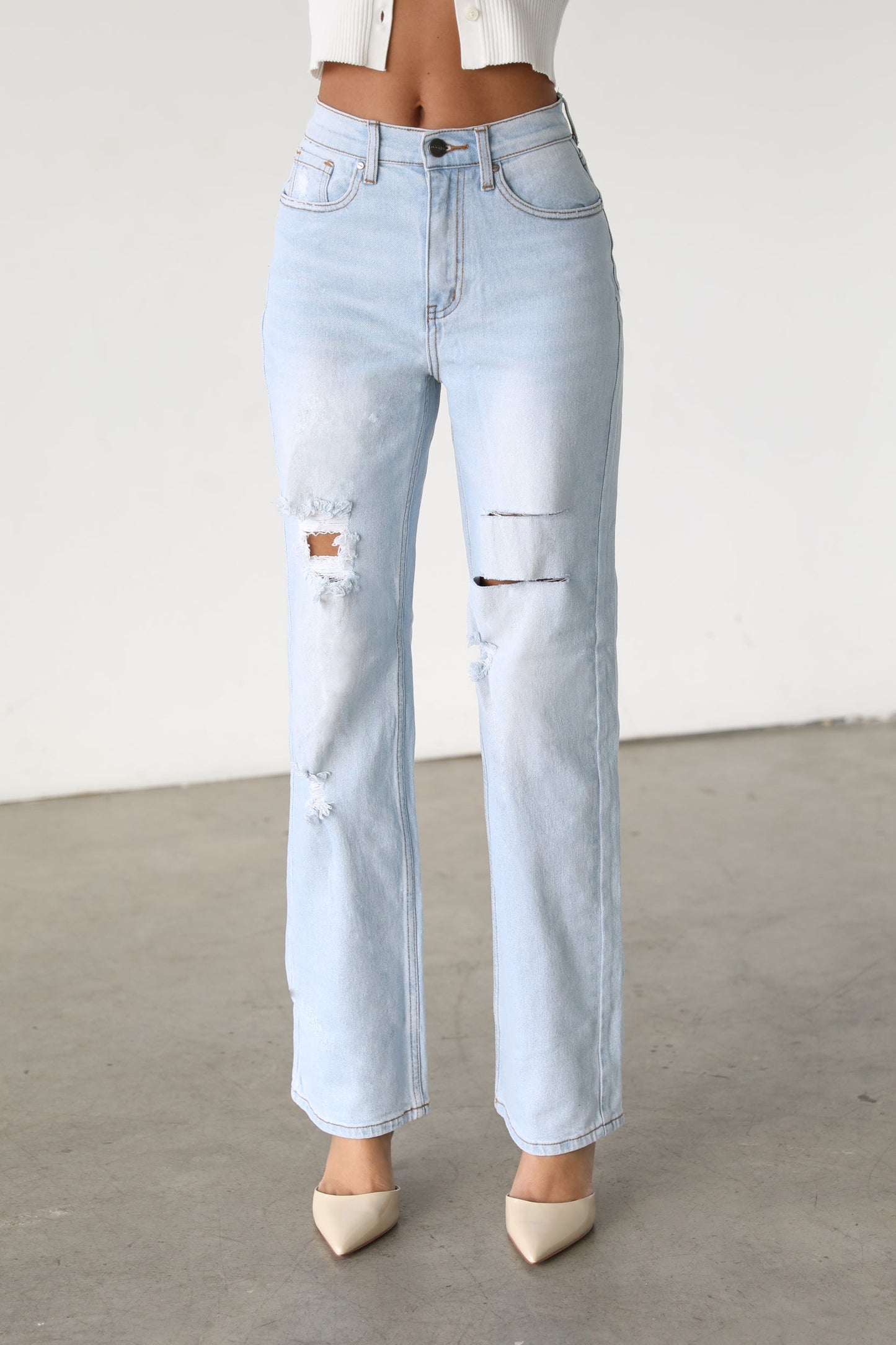 High Rise Straight Leg Denim Jeans-7106