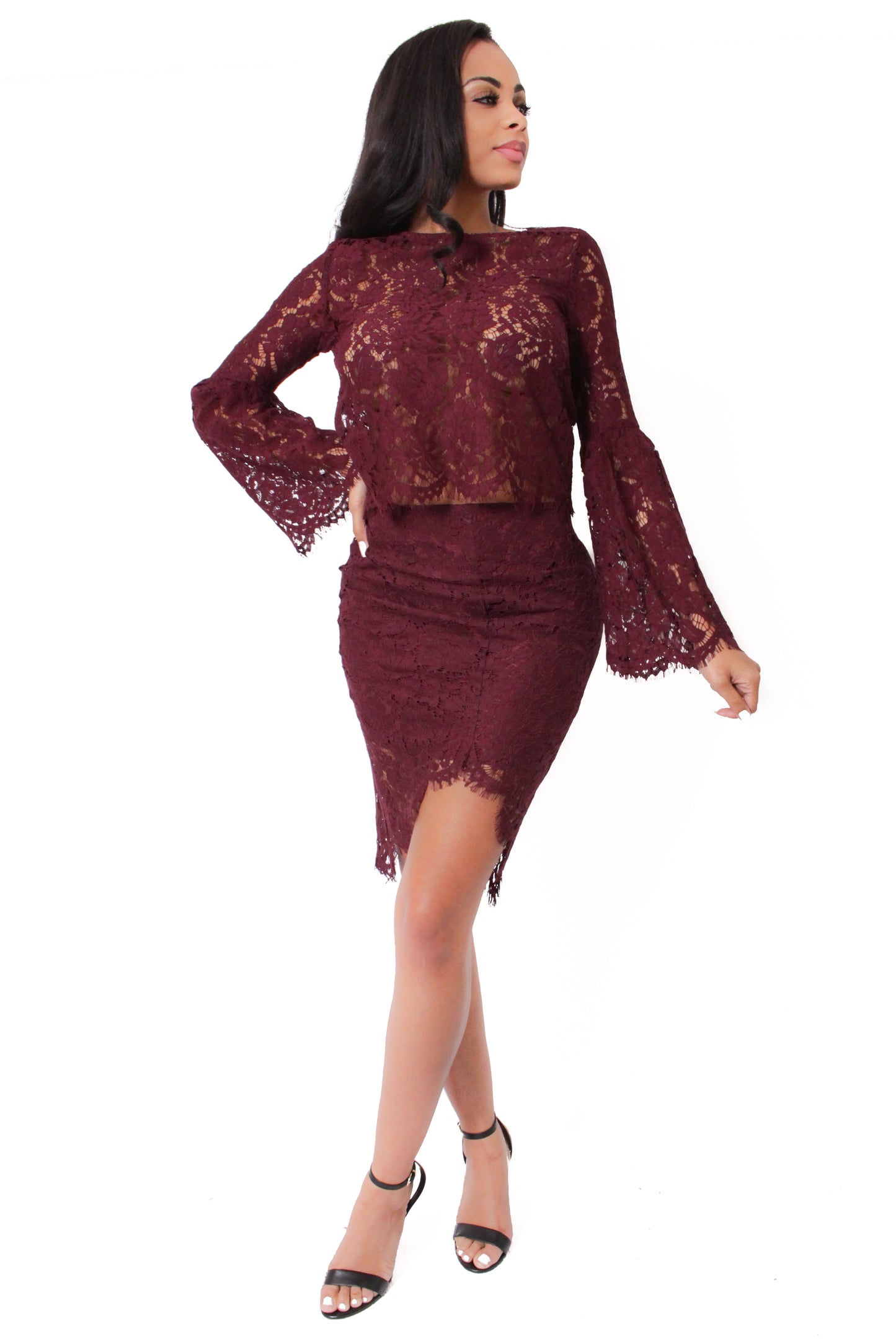 Laced Top & Skirt Set